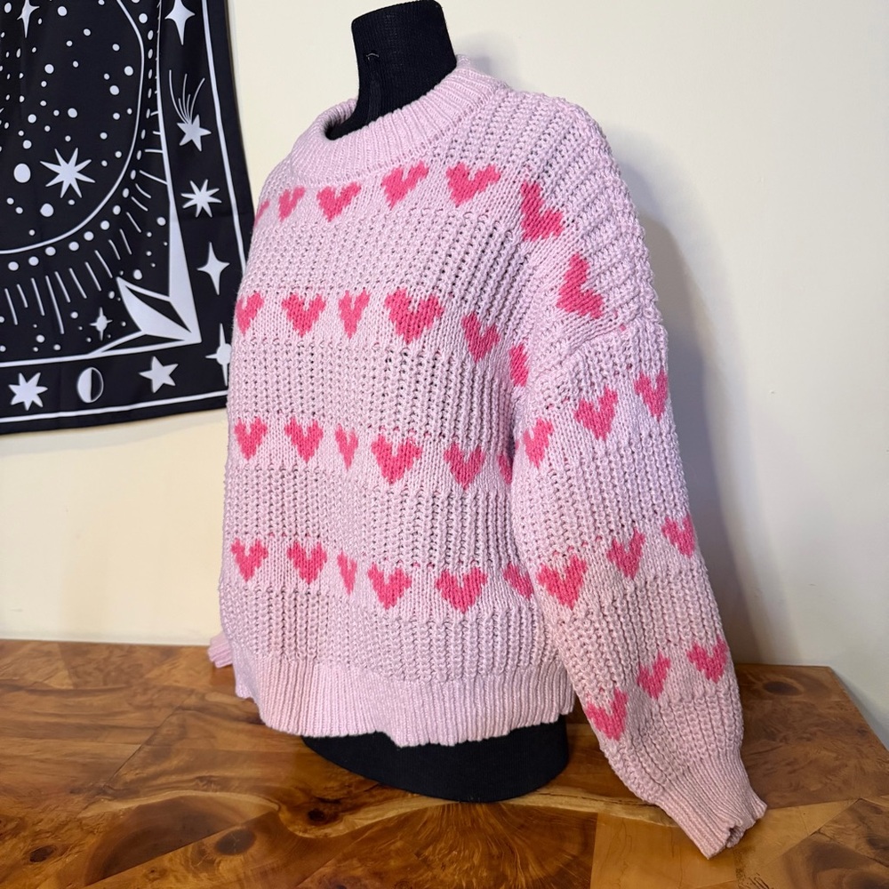 Major Label Group XL Pink Heart Oversized Sweater Knit - Picture 3 of 10